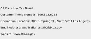 franchise tax board customer service number.